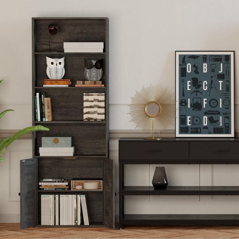 IRONCK Industrial Bookshelves and Bookcases with Doors Floor Standing 6 Shelf Display Storage Shelves 70 in Tall Bookcase for Home Office, Living Room - Image 5
